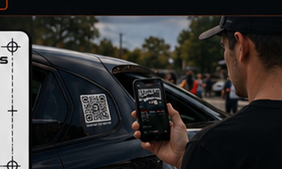 Enthusiast scanning a vehicle build at a car meet